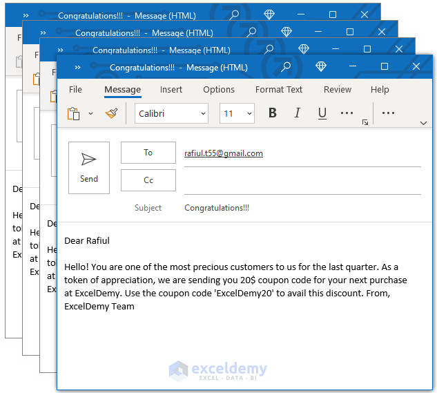 mail merge in excel without word Display Email Outlook