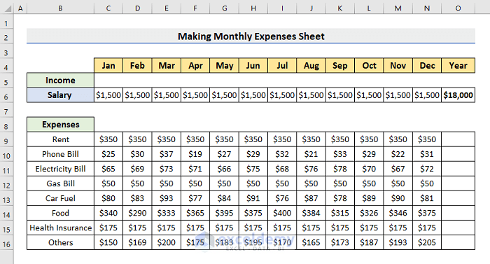 make monthly expenses sheet in excel