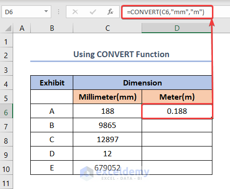 mm to square meter using CONVERT function
