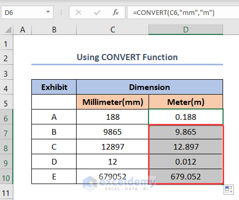 mm to square m convert function