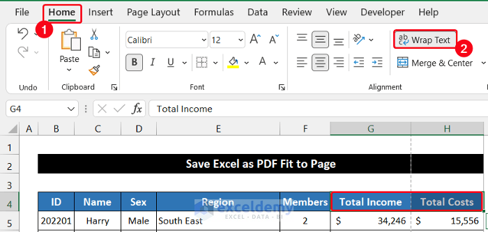 Adjusting Column Width to Save Excel as PDF Fit into Page