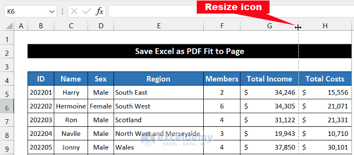 Adjusting Column Width to Save Excel as PDF Fit into Page