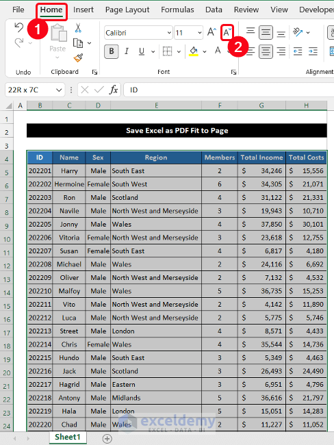 Reducing Font Size to Save Excel as PDF Fit in a Page