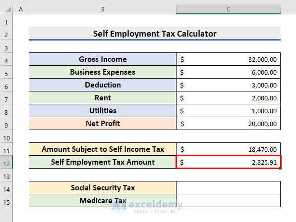 Step-by-Step Procedures to Create Self Employment Tax Calculator on Excel Spreadsheet