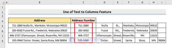 Apply Text to Columns Feature to Get Address Number from Street Name