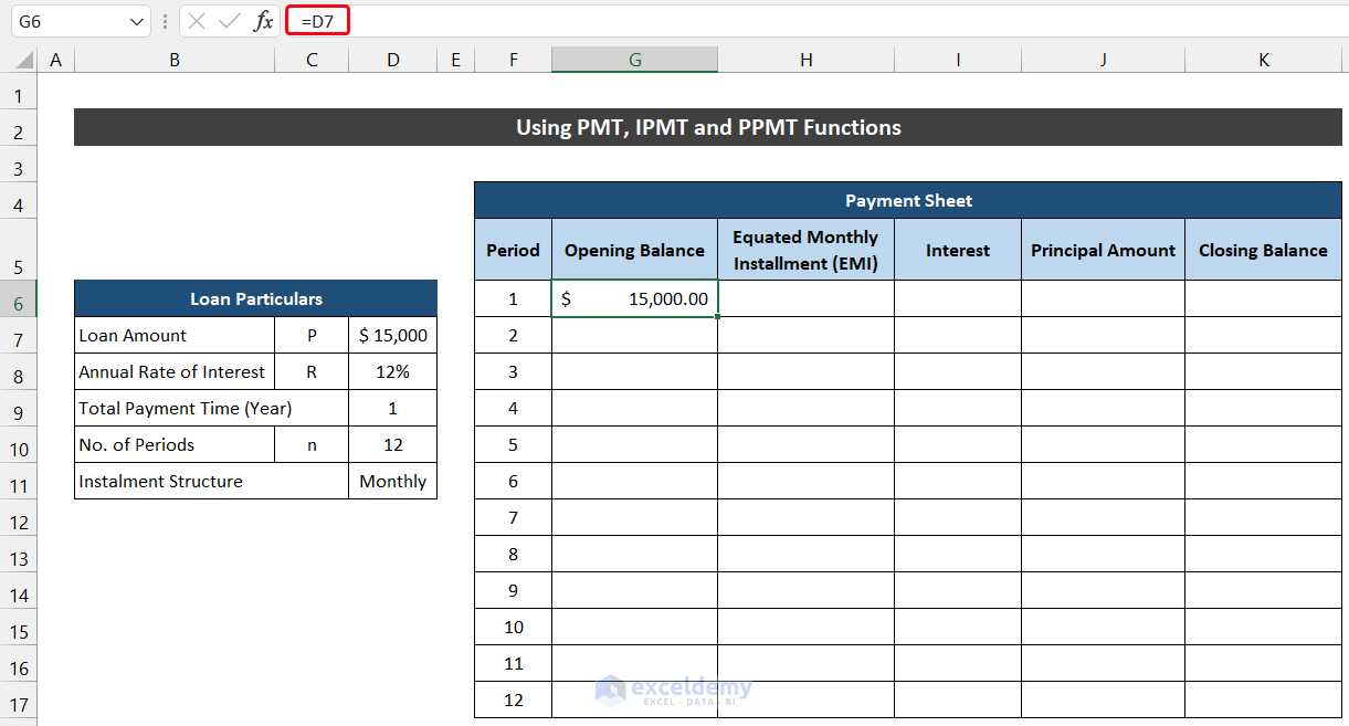 Simple Interest Loan Calculator Using PMT, IPMT, and PPMT Functions