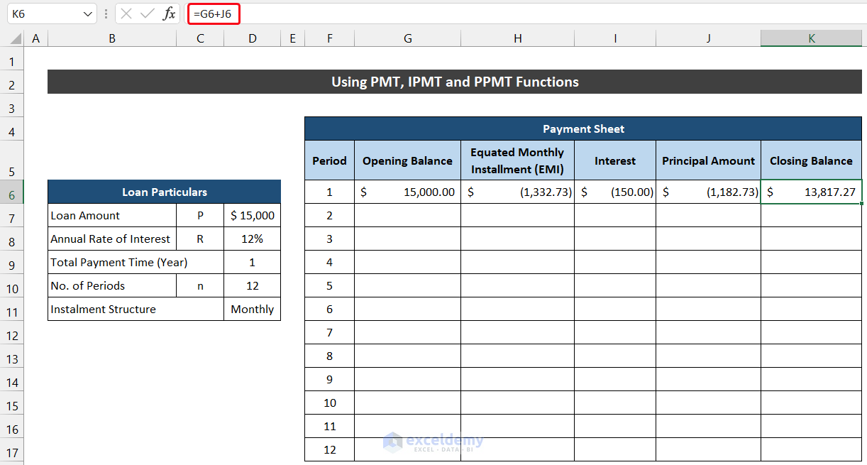 Simple Interest Loan Calculator Using PMT, IPMT, and PPMT Functions