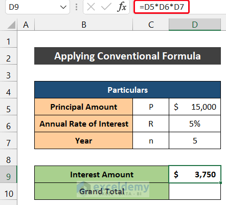 Generating Simple Interest Calculator using Excel Formula for Year