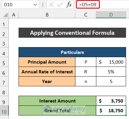 Generating Simple Interest Calculator using Excel Formula for Year