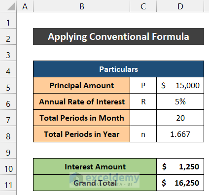 Assemble Simple Interest Calculator using Excel Formula for Month