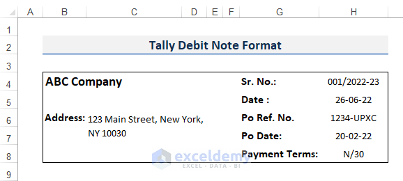 Step-by-Step Procedures to Create Tally Debit Note Format in Excel