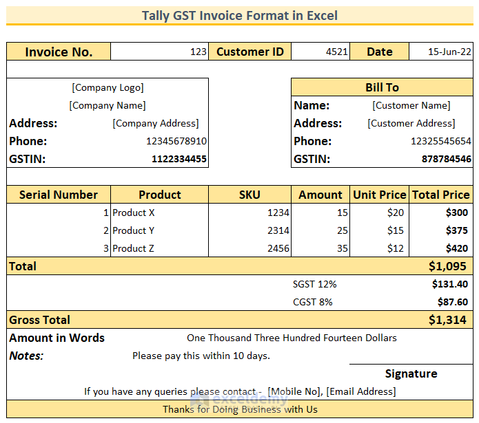 tally gst invoice format in excel