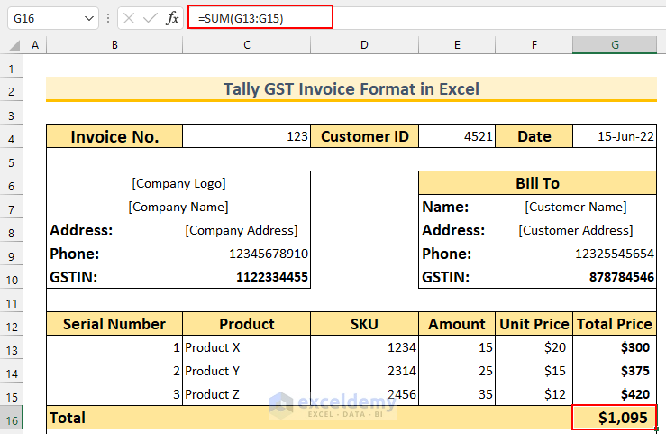 tally gst invoice format in excel total