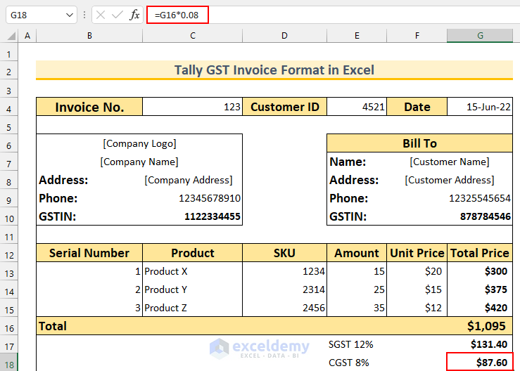 tally gst invoice format in excel SGST