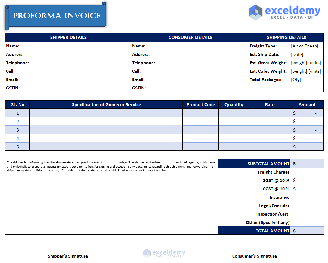 How to Create Proforma Invoice in Excel