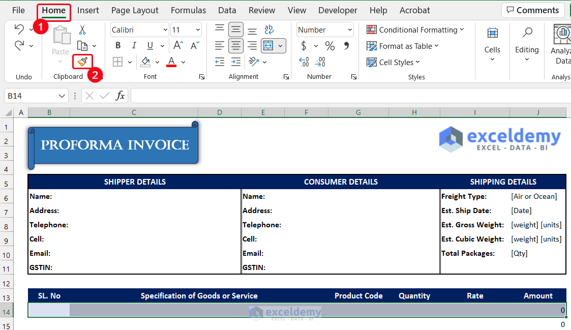 Design Product Details Sheet to Create Proforma Invoice