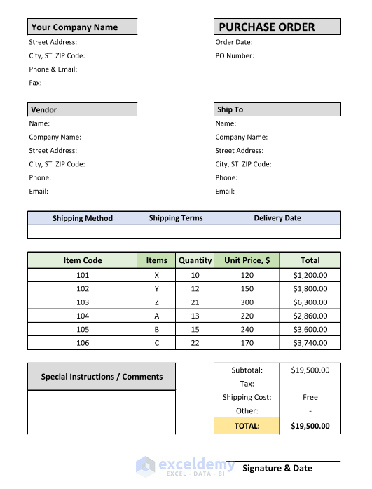 How to Create a Purchase Order Format in Excel - 7 Steps