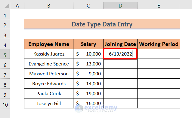 Date Type: Types of Data Entry in Excel