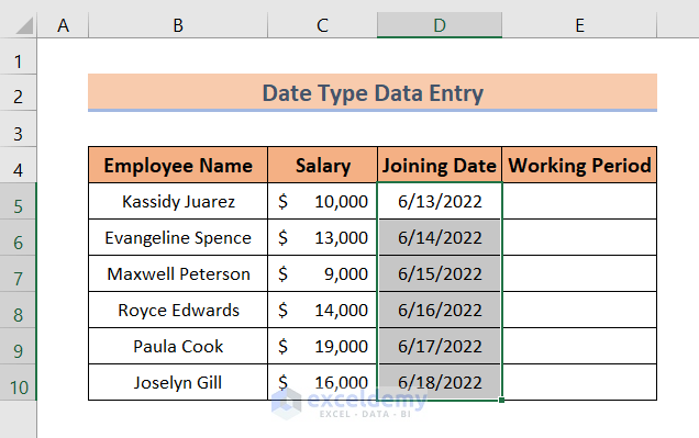 Date Type: Types of Data Entry in Excel