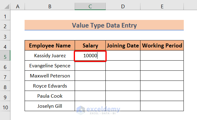 Value Type: Types of Data Entry in Excel