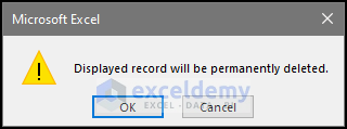 warning messege showing that the record will be removed forever