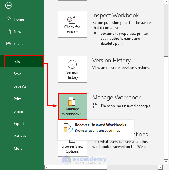 See Stored Files in Excel with ‘Manage Workbook’ Feature