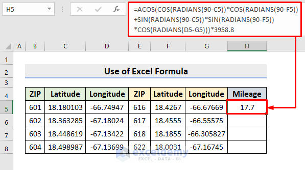 Create Excel Formula to Get ZIP to ZIP Mileage Calculator