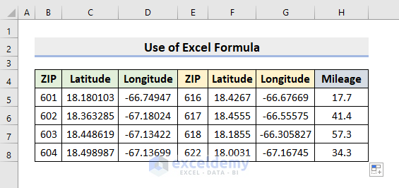 Create Excel Formula to Get ZIP to ZIP Mileage Calculator