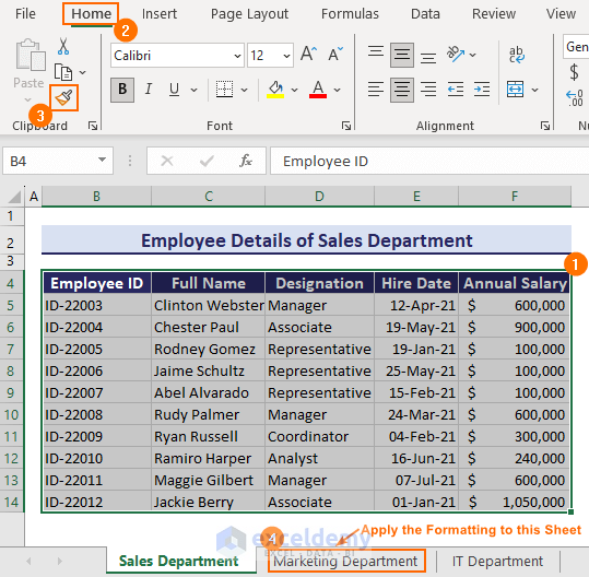  Copying the Formatting for Multiple Sheets