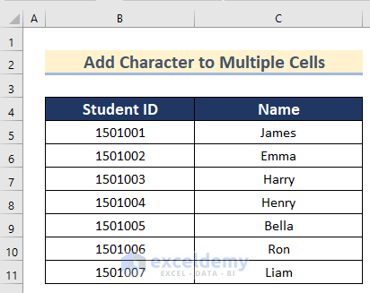 5 Ways to Add a Character in Excel to Multiple Cells
