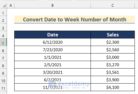 Ways to Convert Date to Week Number of Month in Excel