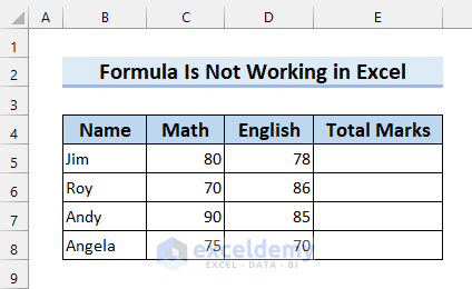 Sample dataset to show 15 Reasons with Solutions for Why Formula Is Not Working in Excel