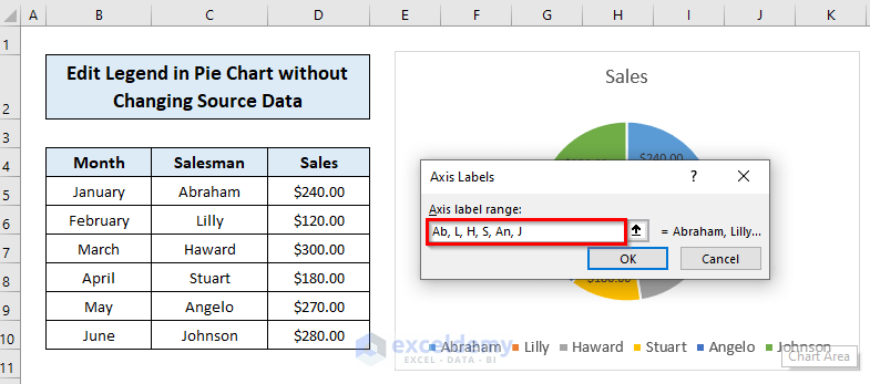 Edit Legend of a Pie Chart in Excel