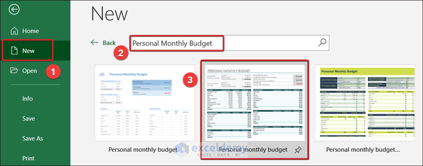 Command Sequence to insert Personal Monthly Budget Template