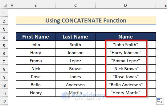 Using CONCATENATE Function to Add Double Quotes