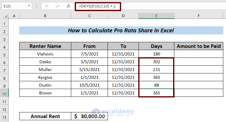 How to Calculate Pro Rata Share in Excel