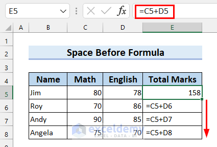 2. Check for Space Before Formula