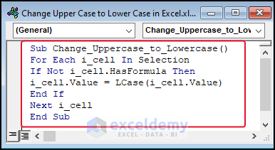 VBA Code to Change Upprcase to Lowercase in Excel