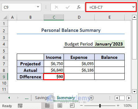 calculate difference in income