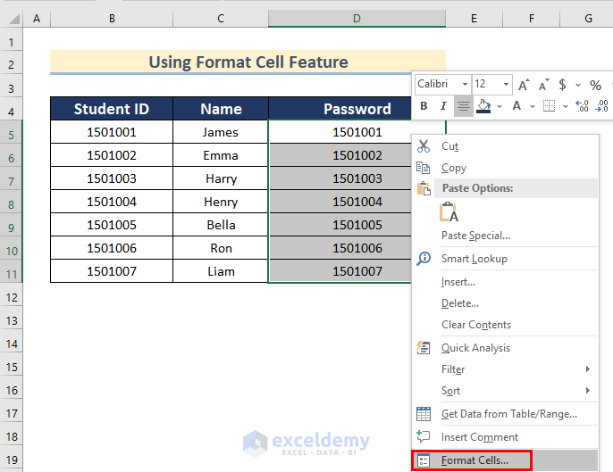 Using Format Cells Feature to Add a Character to Multiple Cells
