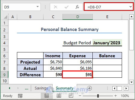 calculate difference in expenses