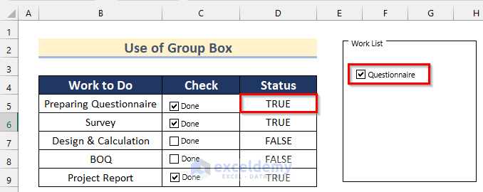 Use of Group Box Command to Group Checkboxes in Excel
