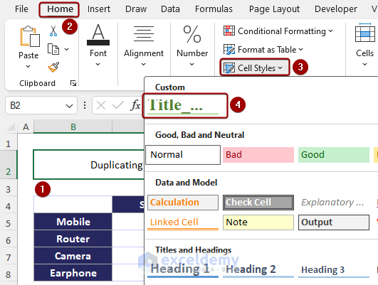 Applying duplicate title cell style