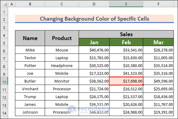 16-Changing Background Color of Specific Cells