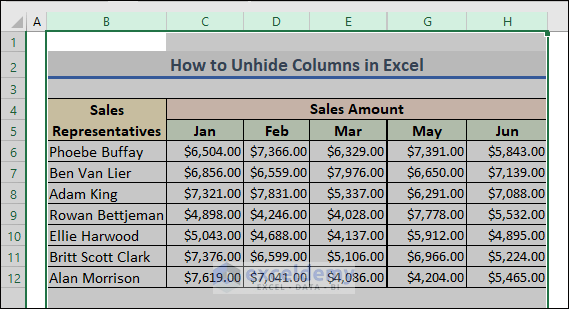 16-Unhide columns in Excel 