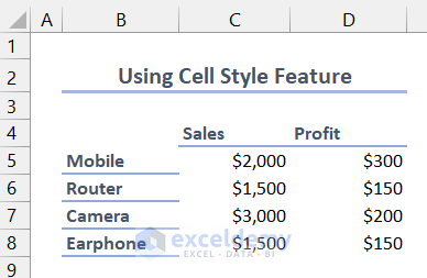 Using Cell Style Feature to Apply Title in Excel