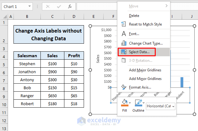 Changing Axis Labels in Excel