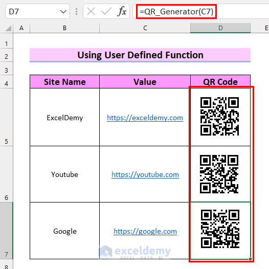 Creating User Defined Function to Create QR Code in Excel