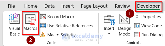 Clicking on Macros to select a macro to run