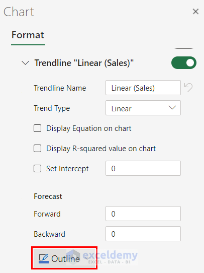 Formatting Trendline in Excel Online